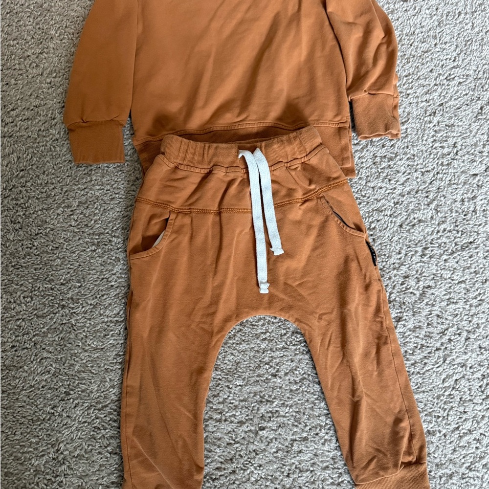 Little Bipsy Rust Orange Sweatshirt and Jogger Set with White Drawstring